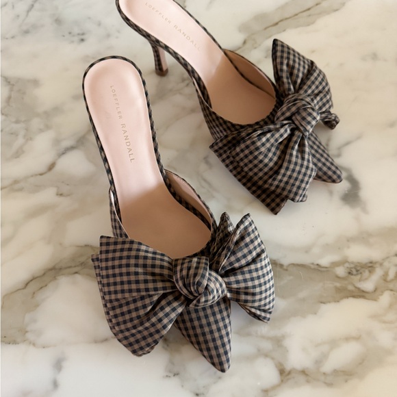 Loeffler Randall Margot Brown/Black Check Bow Mule - Picture 1 of 5